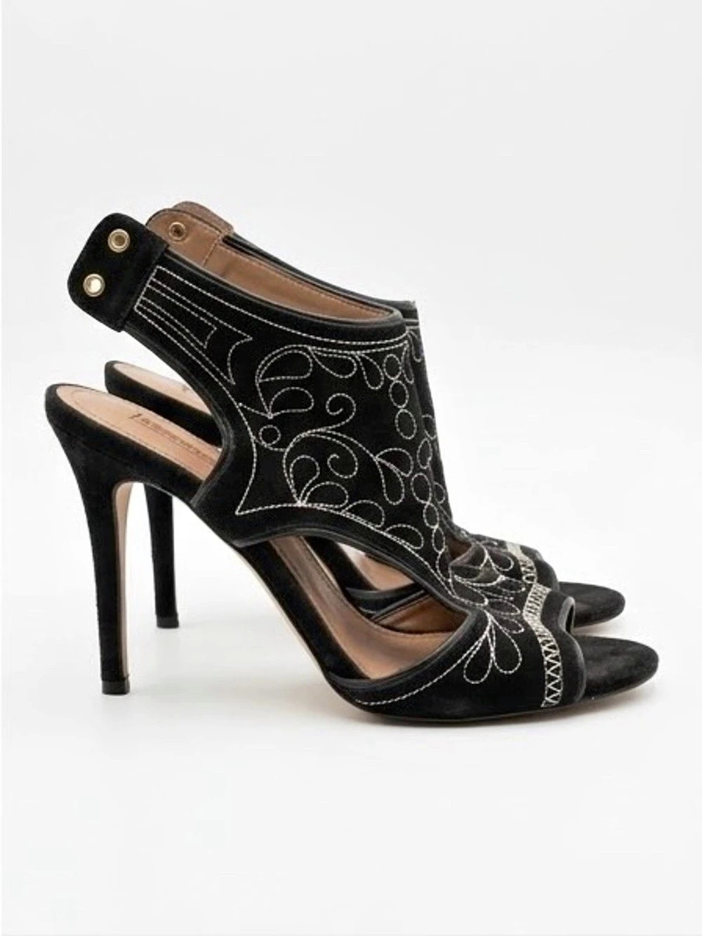 BCBGMAXAZRIA Black Embroidered High Heel Sandals